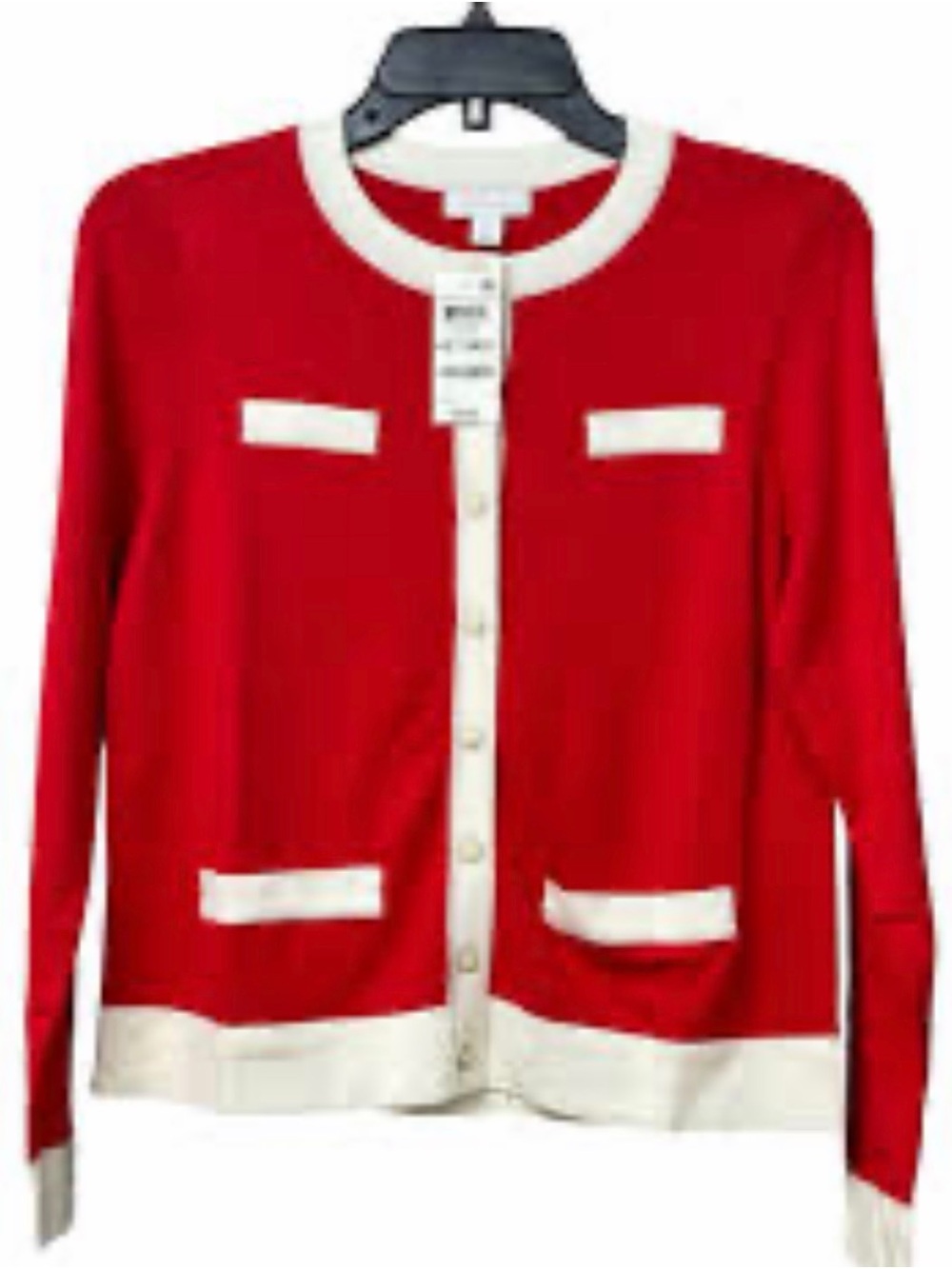 Charter Club Red Cardigan with White Trim